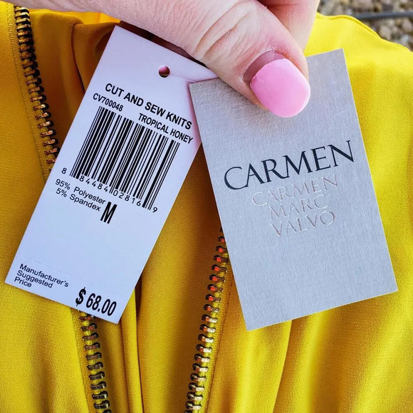 NWT Carmen Marc Valvo Sleeveless Front-Zip Top Yellow Size Medium - Picture 3 of 15